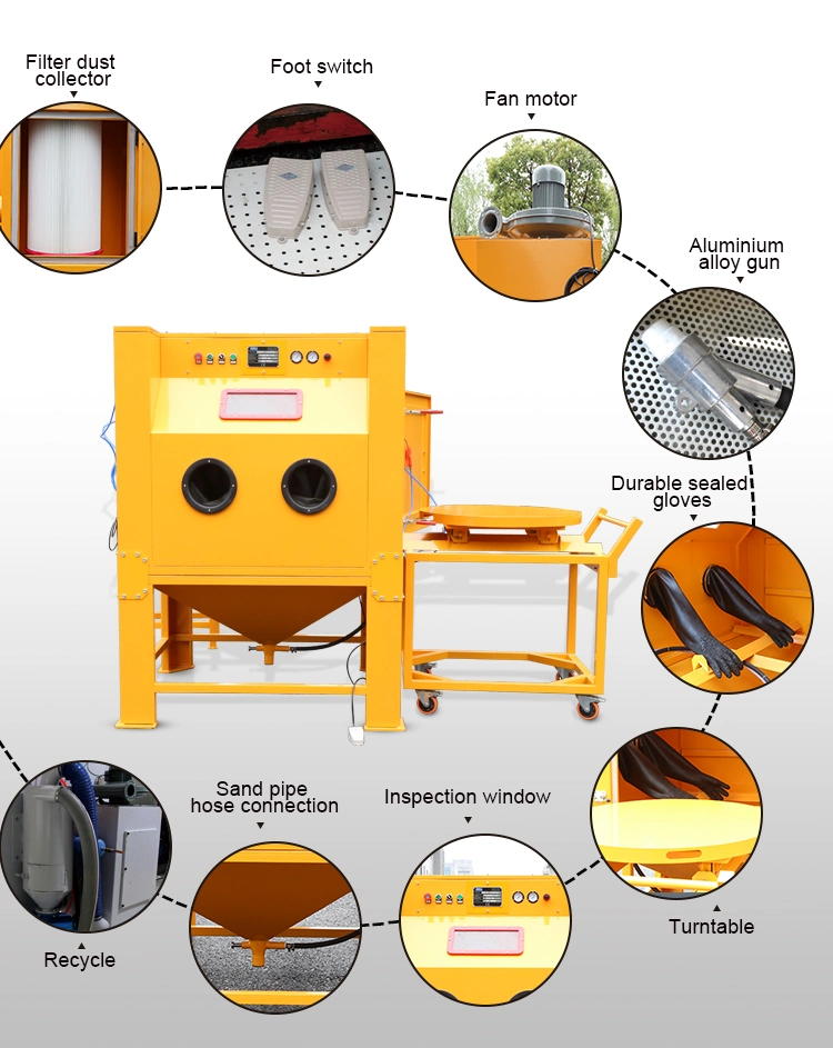 Dry Suction Type Sand Blasting Machine with Turntable and Cart